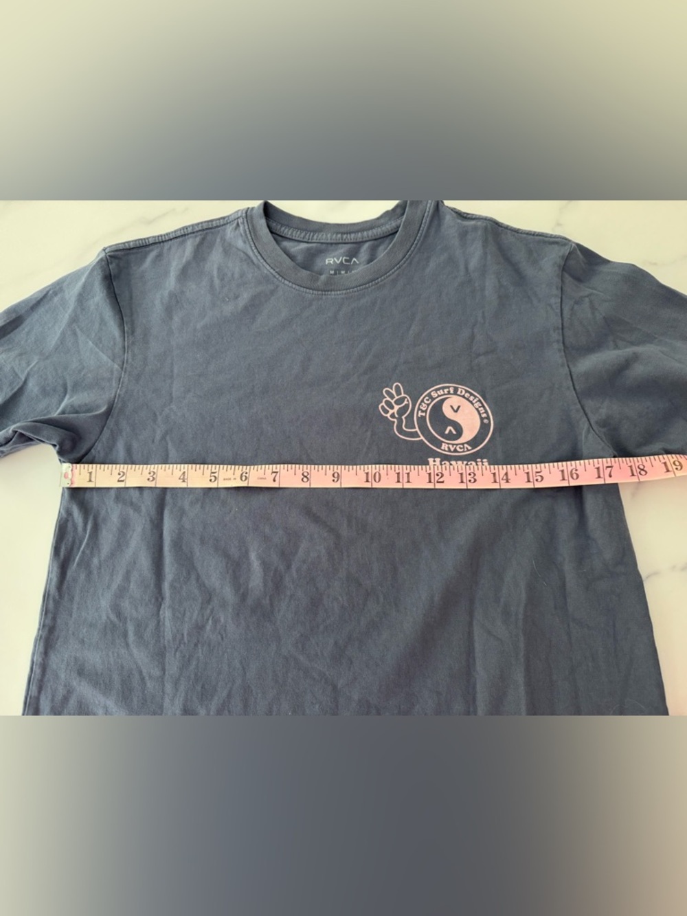 RVCA Navy Tee with Pink Hawaii Emblem - Picture 7 of 10